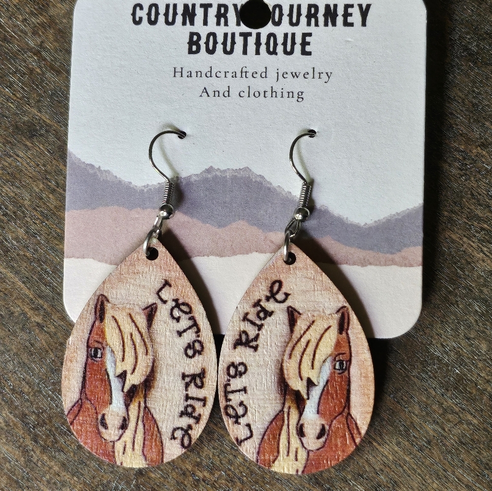 NWT Horse Earrings - Brown Wooden